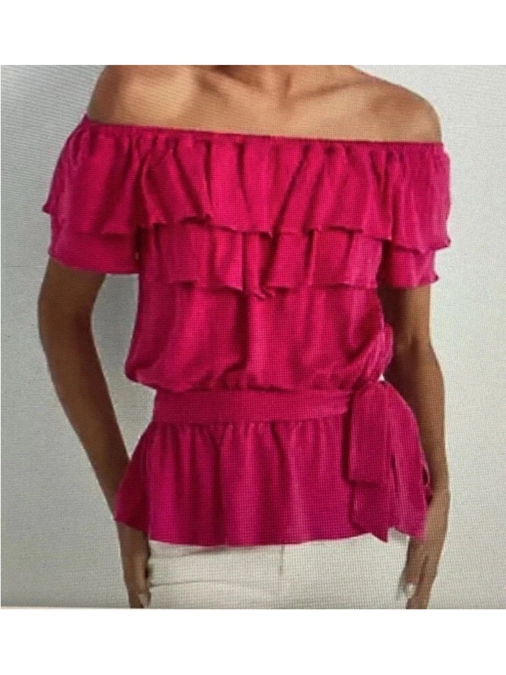 NWT Ralph Lauren Off-the-Shoulder Ruffle Peplum Top - Bright Pink size XL